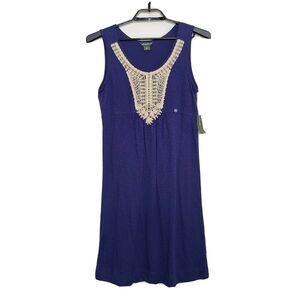 Eddie Bauer Tank Dress Cotton M Blue Knee Length